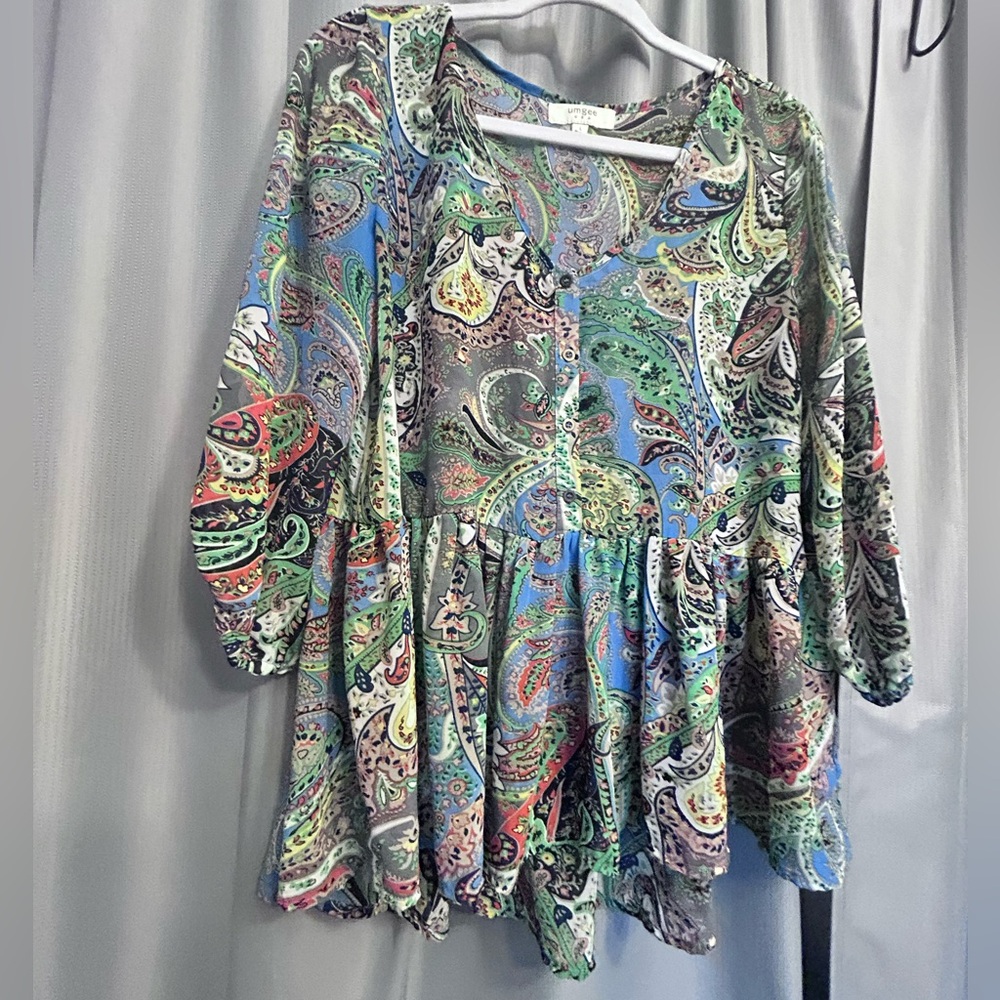 50%offw❤️UmGee L Blue Paisley Sleeve Beach Boho Bohemian Dress Festival 96